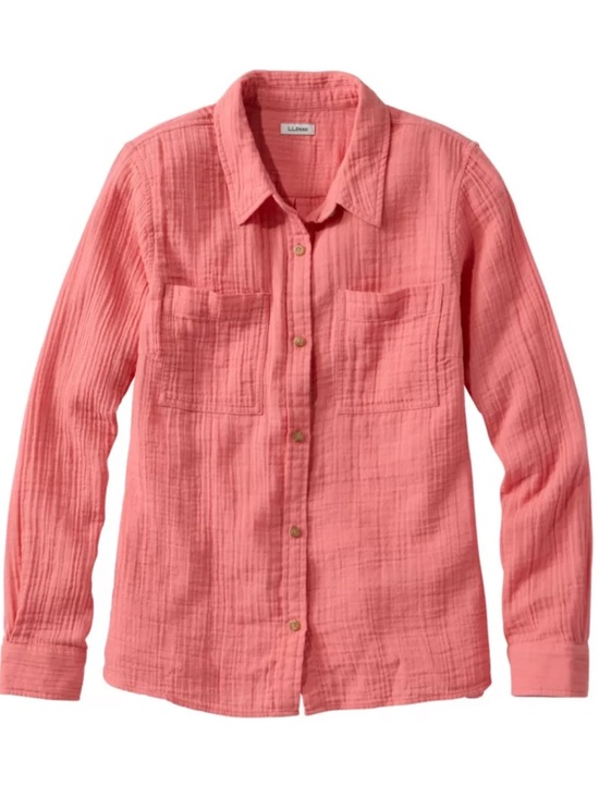 L.L. Bean Tops - L.L.Bean Women's Cloud Gauze Shirt, EUC Long-Sleeve Button-Up in Dark Salmon